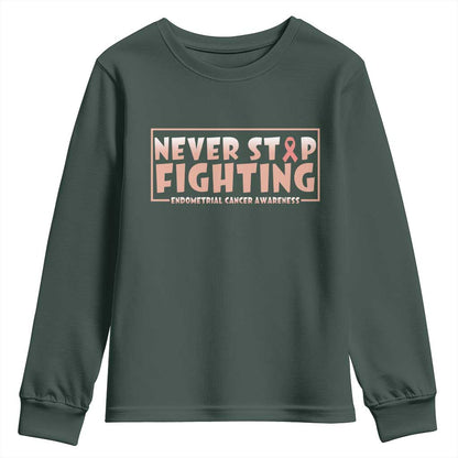 Endometrial Cancer Fighter Youth Sweatshirt Never Stop Fighting Peach Ribbon