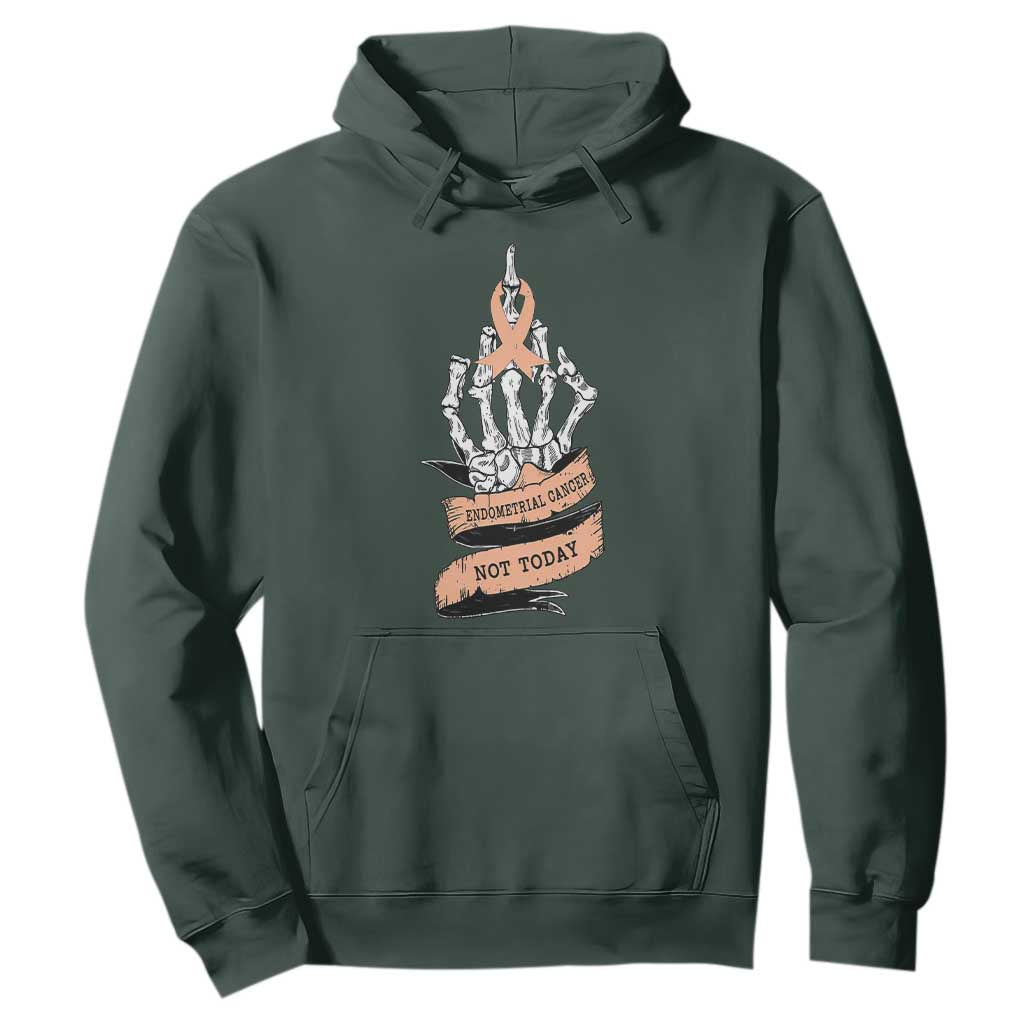Funny Endometrial Cancer Skeleton Not Today Hoodie Fighter Peach Ribbon
