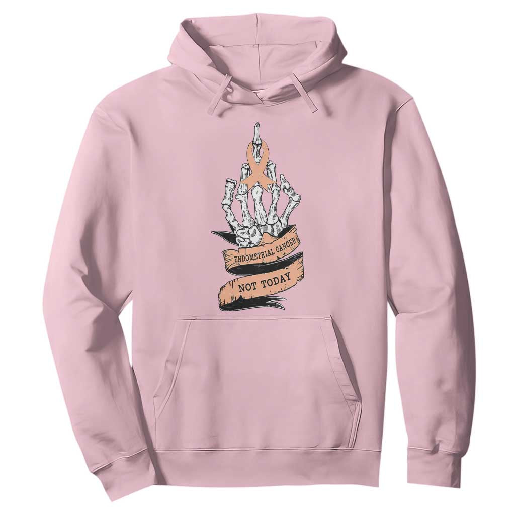 Funny Endometrial Cancer Skeleton Not Today Hoodie Fighter Peach Ribbon