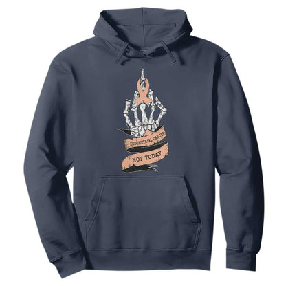 Funny Endometrial Cancer Skeleton Not Today Hoodie Fighter Peach Ribbon