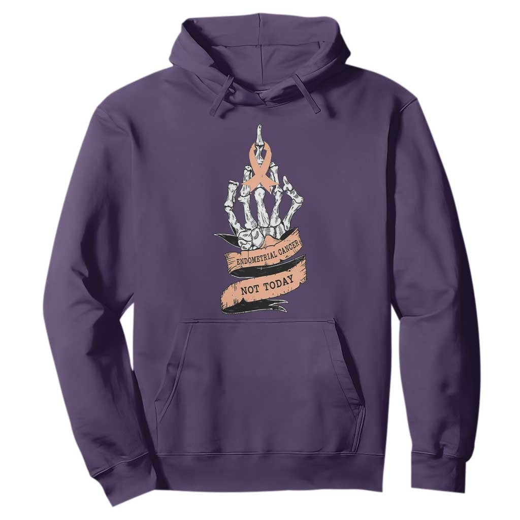 Funny Endometrial Cancer Skeleton Not Today Hoodie Fighter Peach Ribbon