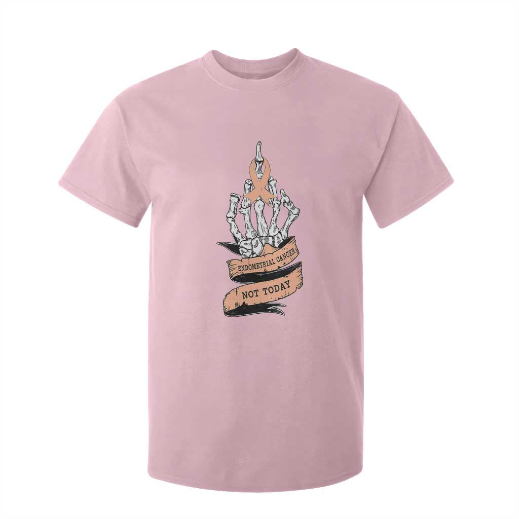 Funny Endometrial Cancer Skeleton Not Today T Shirt For Kid Fighter Peach Ribbon