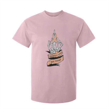 Funny Endometrial Cancer Skeleton Not Today T Shirt For Kid Fighter Peach Ribbon