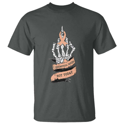 Funny Endometrial Cancer Skeleton Not Today T Shirt Fighter Peach Ribbon