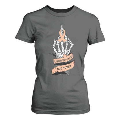 Funny Endometrial Cancer Skeleton Not Today T Shirt For Women Fighter Peach Ribbon