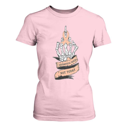 Funny Endometrial Cancer Skeleton Not Today T Shirt For Women Fighter Peach Ribbon