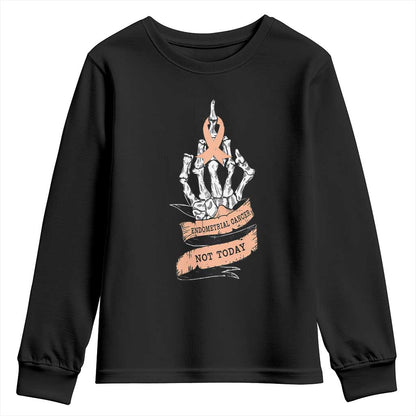 Funny Endometrial Cancer Skeleton Not Today Youth Sweatshirt Fighter Peach Ribbon