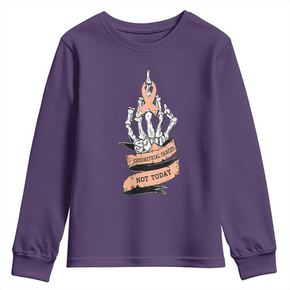 Funny Endometrial Cancer Skeleton Not Today Youth Sweatshirt Fighter Peach Ribbon