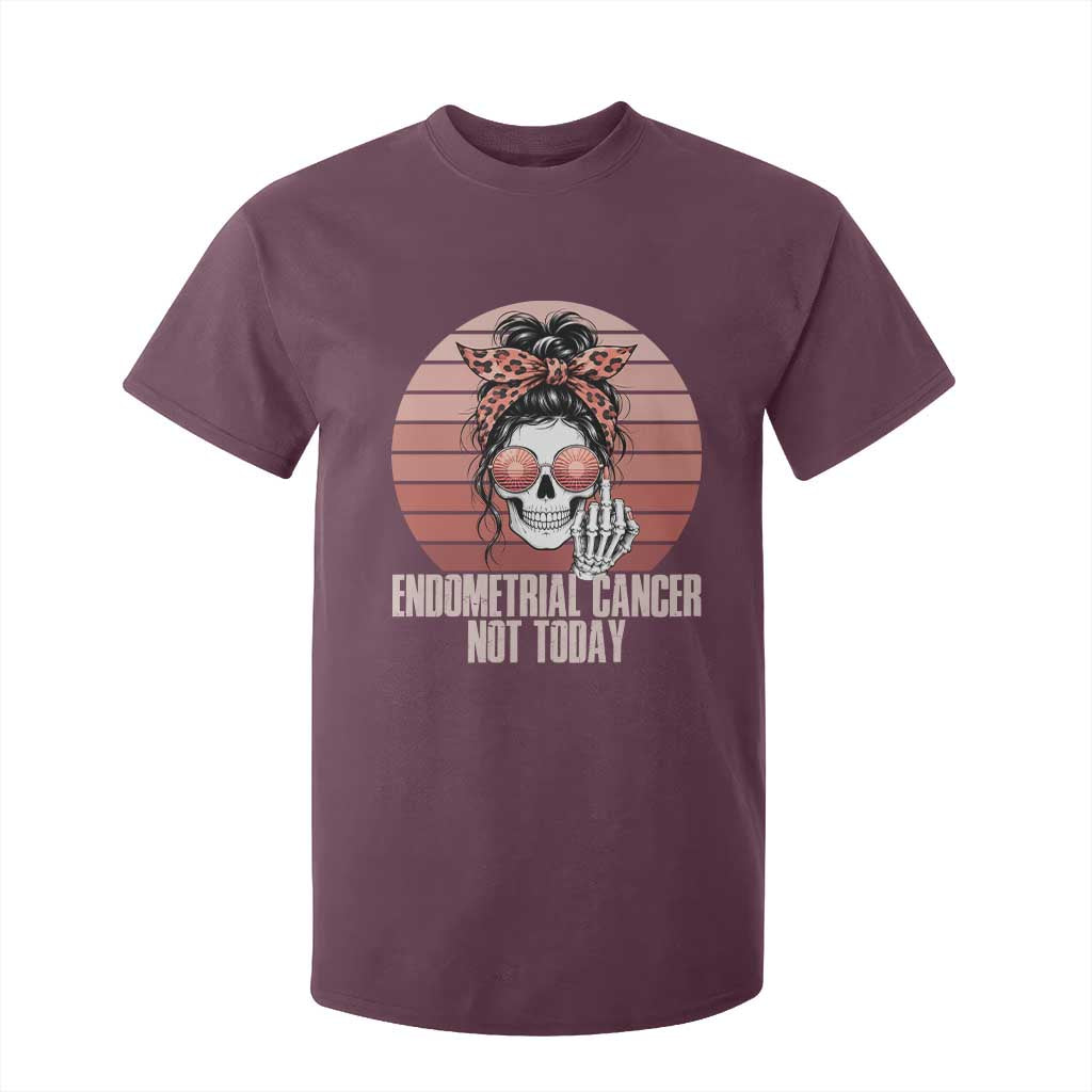 Vintage Endometrial Cancer Not Today T Shirt For Kid Skeleton Warrior Fighter