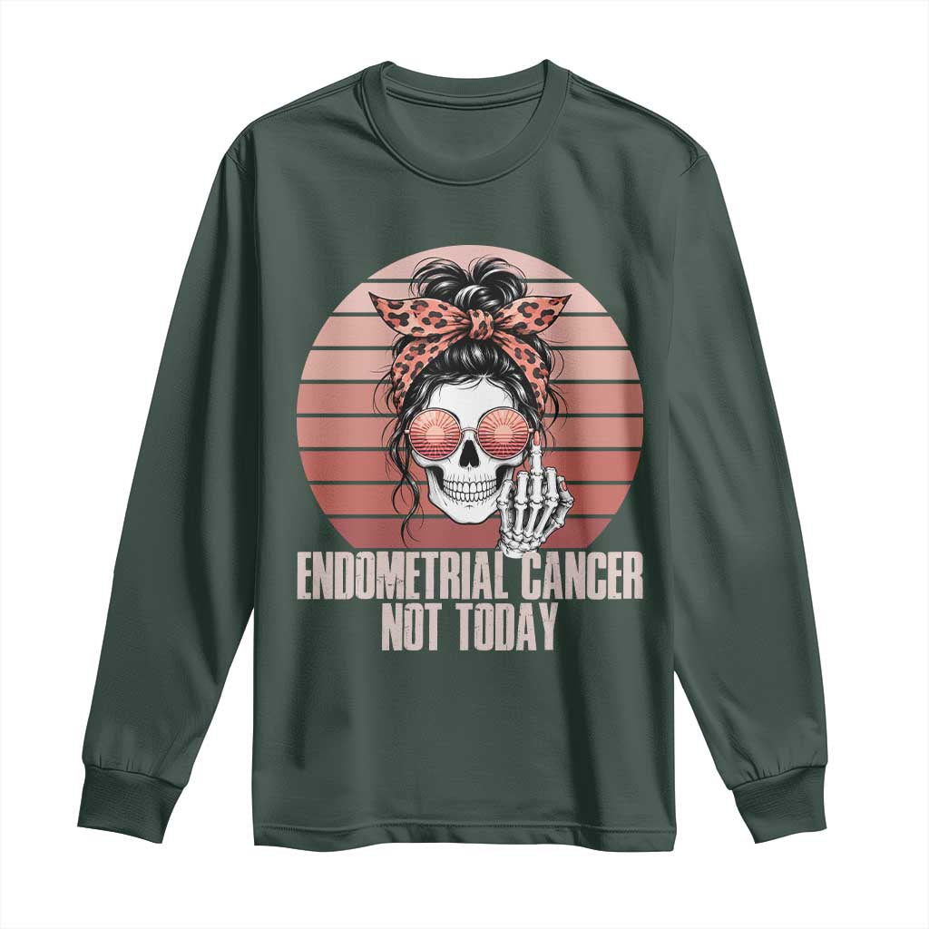 Vintage Endometrial Cancer Not Today Long Sleeve Shirt Skeleton Warrior Fighter