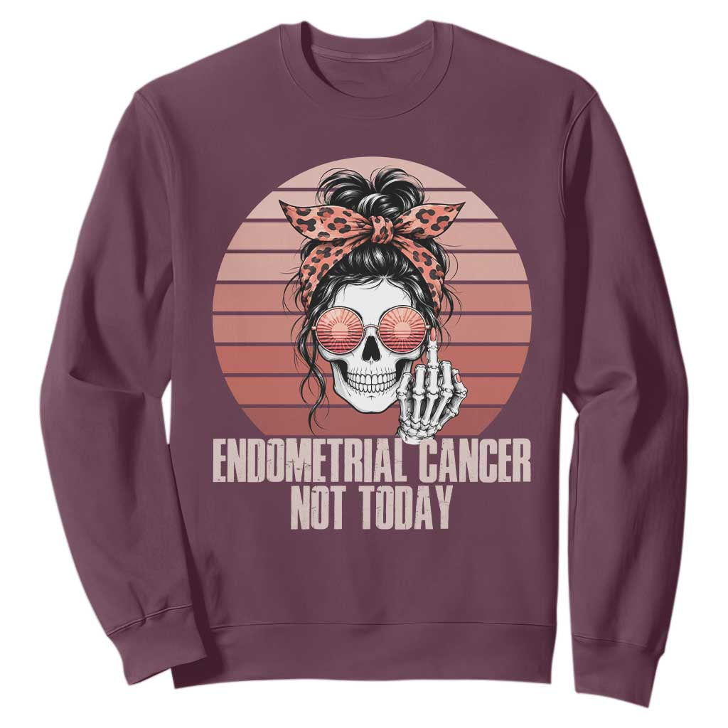 Vintage Endometrial Cancer Not Today Sweatshirt Skeleton Warrior Fighter