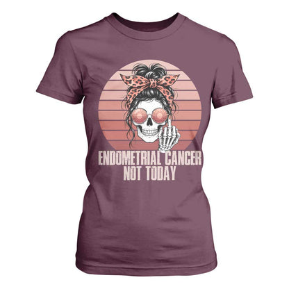 Vintage Endometrial Cancer Not Today T Shirt For Women Skeleton Warrior Fighter