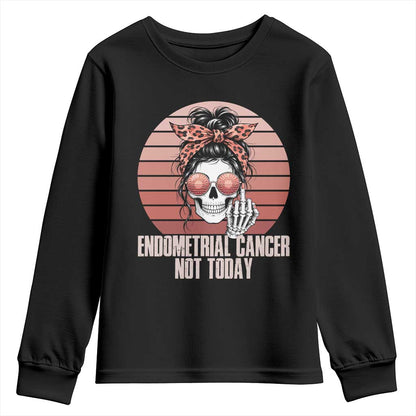 Vintage Endometrial Cancer Not Today Youth Sweatshirt Skeleton Warrior Fighter