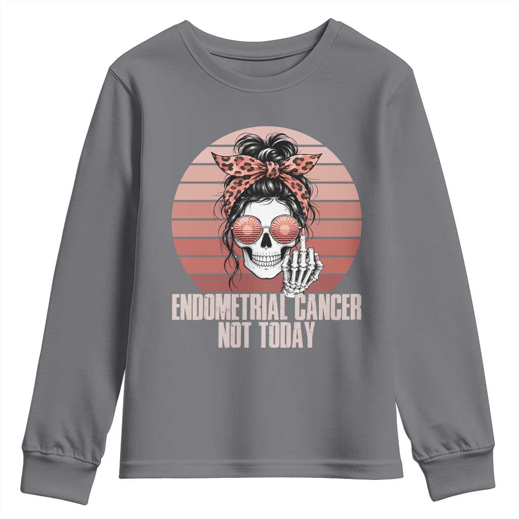 Vintage Endometrial Cancer Not Today Youth Sweatshirt Skeleton Warrior Fighter
