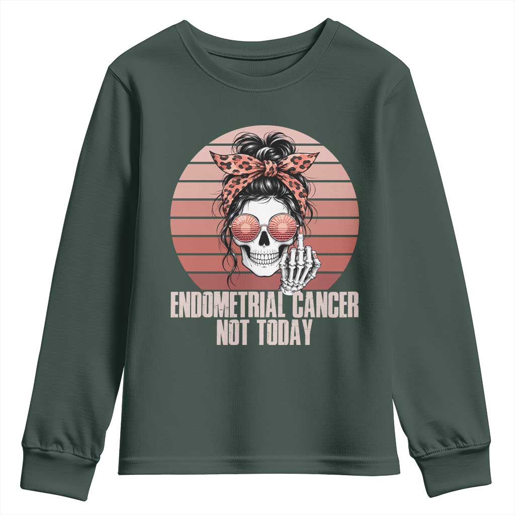 Vintage Endometrial Cancer Not Today Youth Sweatshirt Skeleton Warrior Fighter