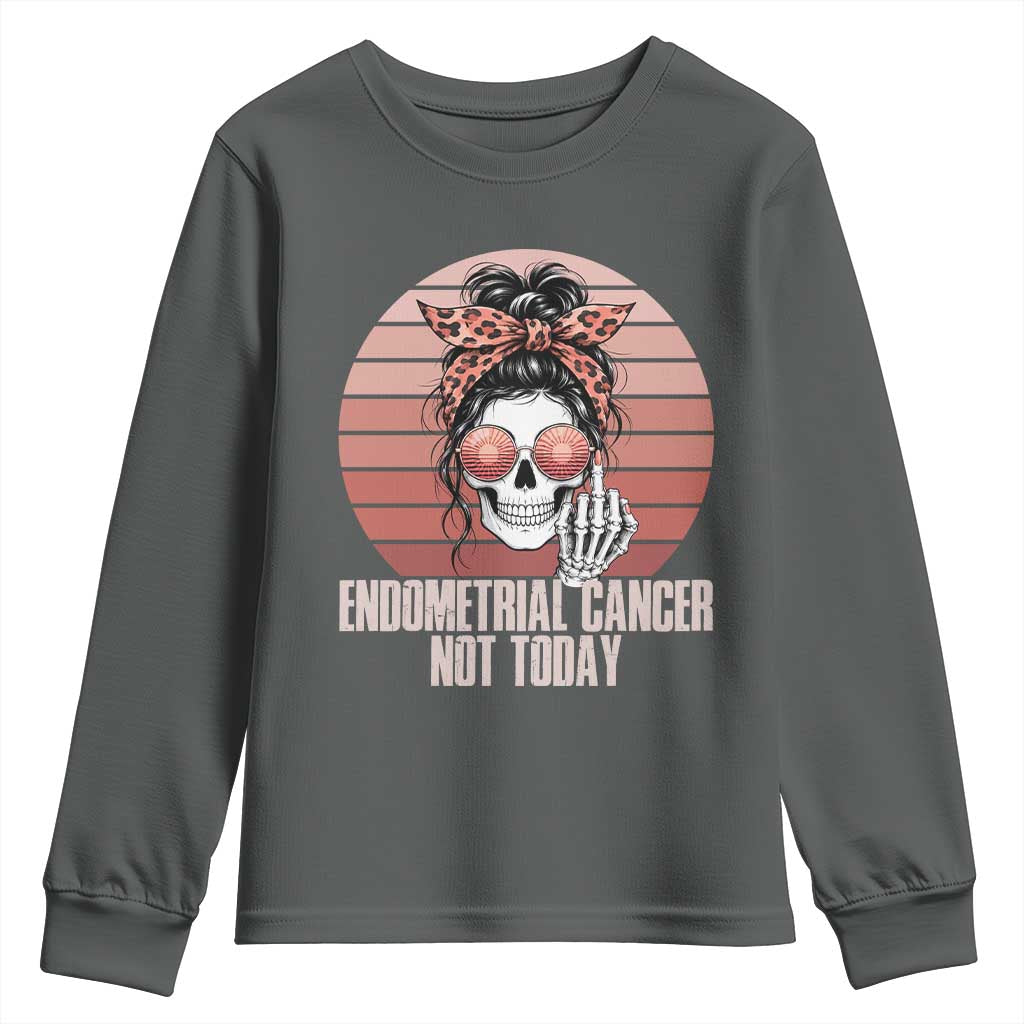 Vintage Endometrial Cancer Not Today Youth Sweatshirt Skeleton Warrior Fighter