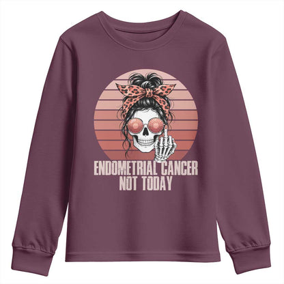 Vintage Endometrial Cancer Not Today Youth Sweatshirt Skeleton Warrior Fighter