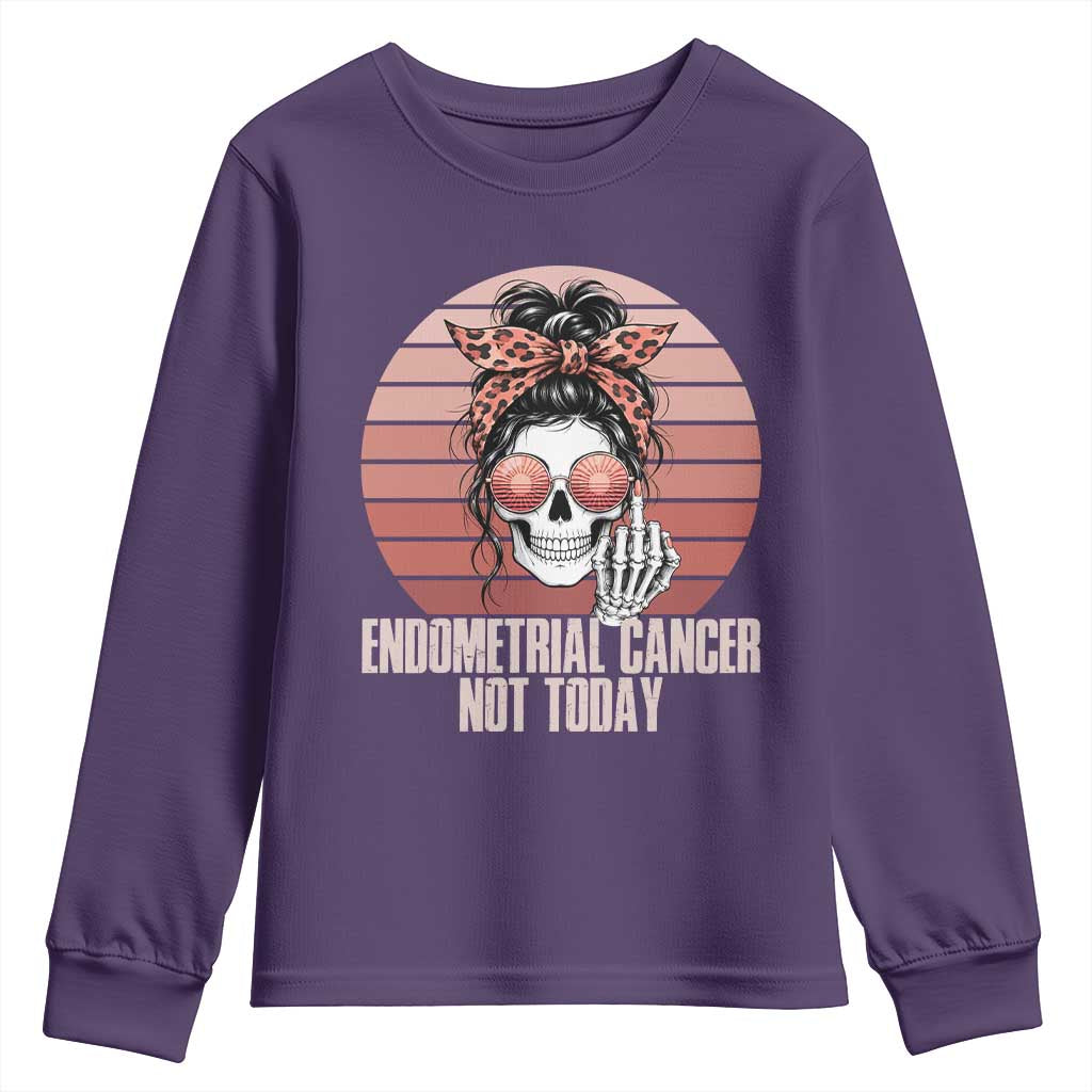 Vintage Endometrial Cancer Not Today Youth Sweatshirt Skeleton Warrior Fighter