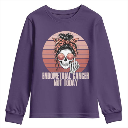 Vintage Endometrial Cancer Not Today Youth Sweatshirt Skeleton Warrior Fighter