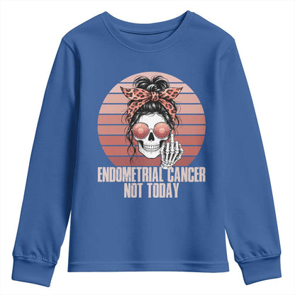 Vintage Endometrial Cancer Not Today Youth Sweatshirt Skeleton Warrior Fighter
