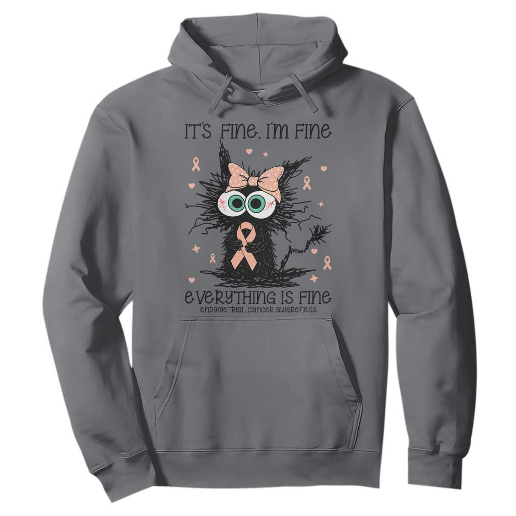 Funny Black Cat Endometrial Cancer Hoodie Its Fine Im Fine Everything Is Fine