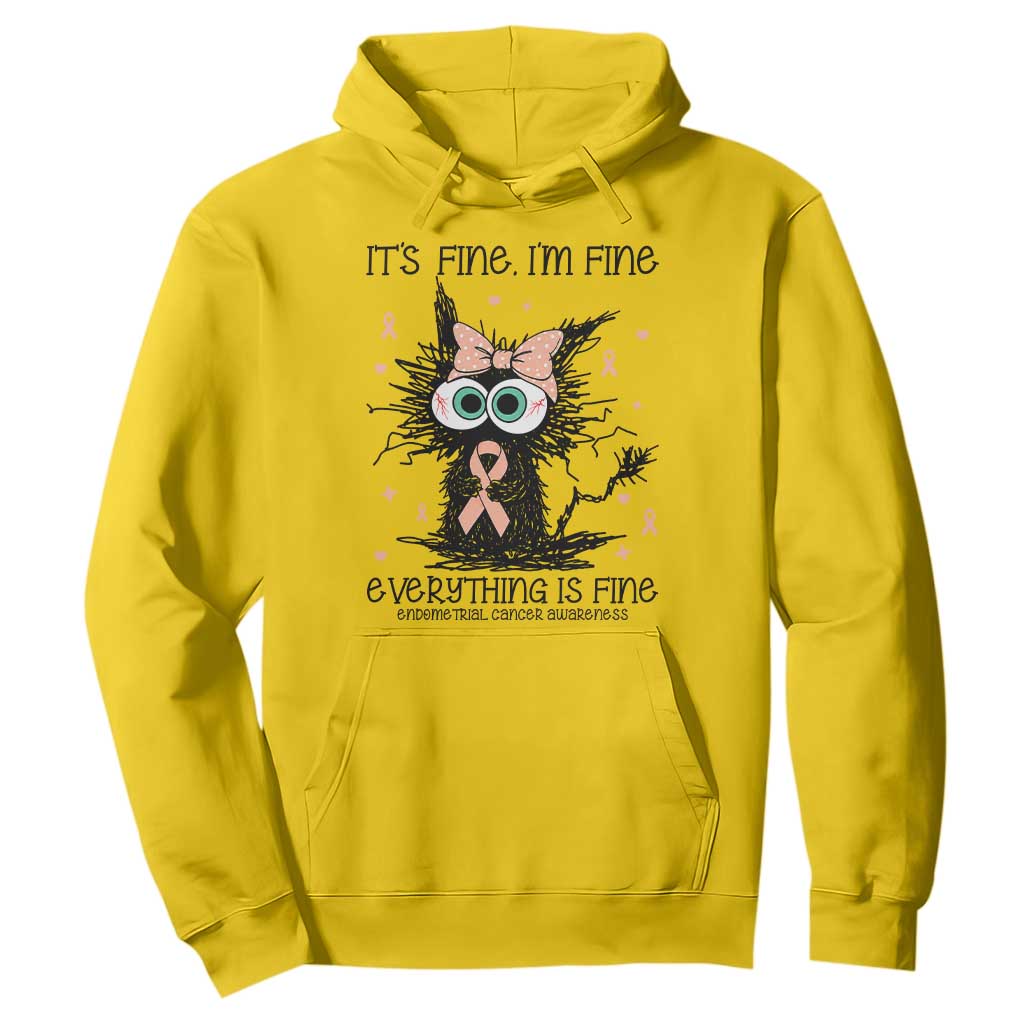 Funny Black Cat Endometrial Cancer Hoodie Its Fine Im Fine Everything Is Fine