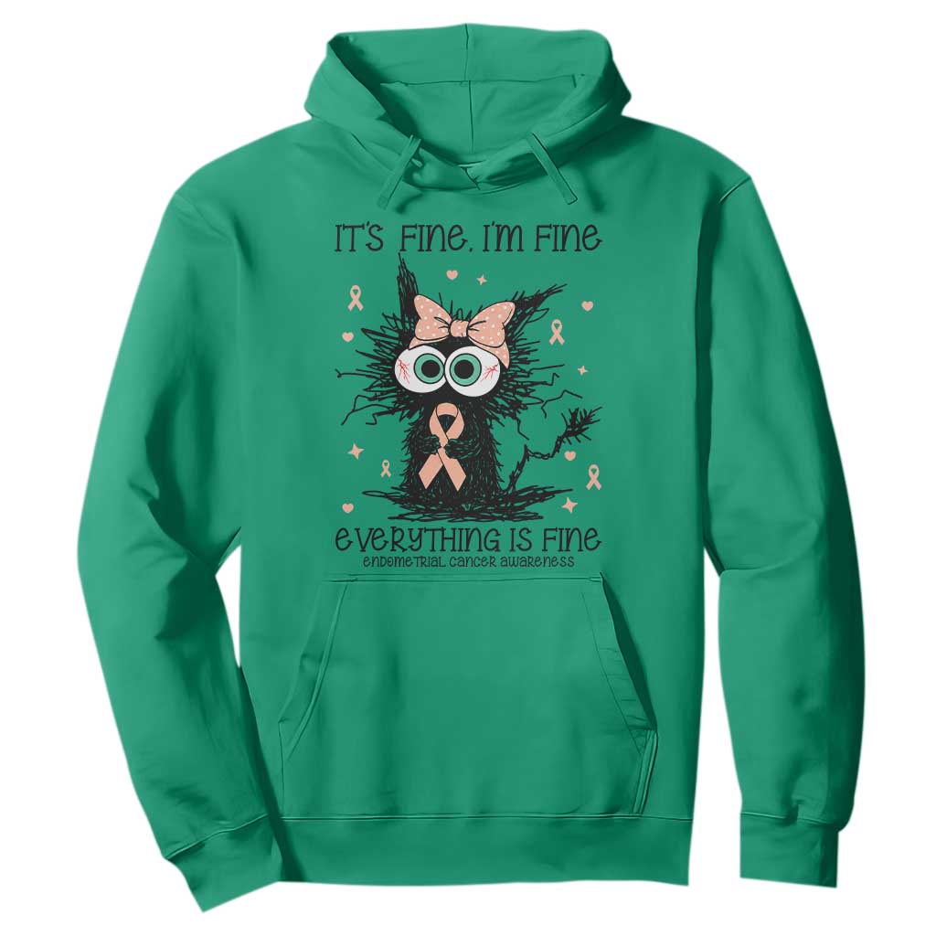 Funny Black Cat Endometrial Cancer Hoodie Its Fine Im Fine Everything Is Fine