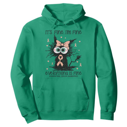 Funny Black Cat Endometrial Cancer Hoodie Its Fine Im Fine Everything Is Fine