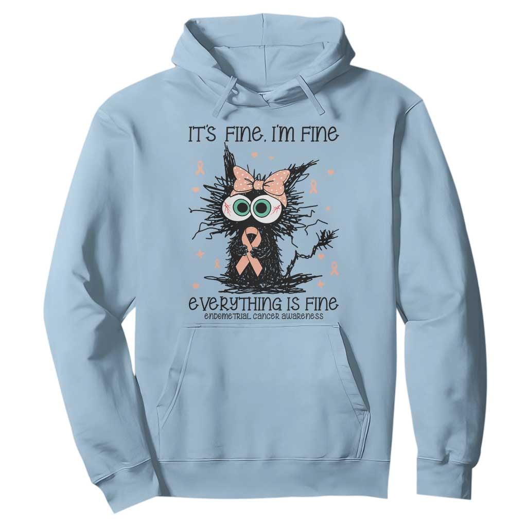 Funny Black Cat Endometrial Cancer Hoodie Its Fine Im Fine Everything Is Fine