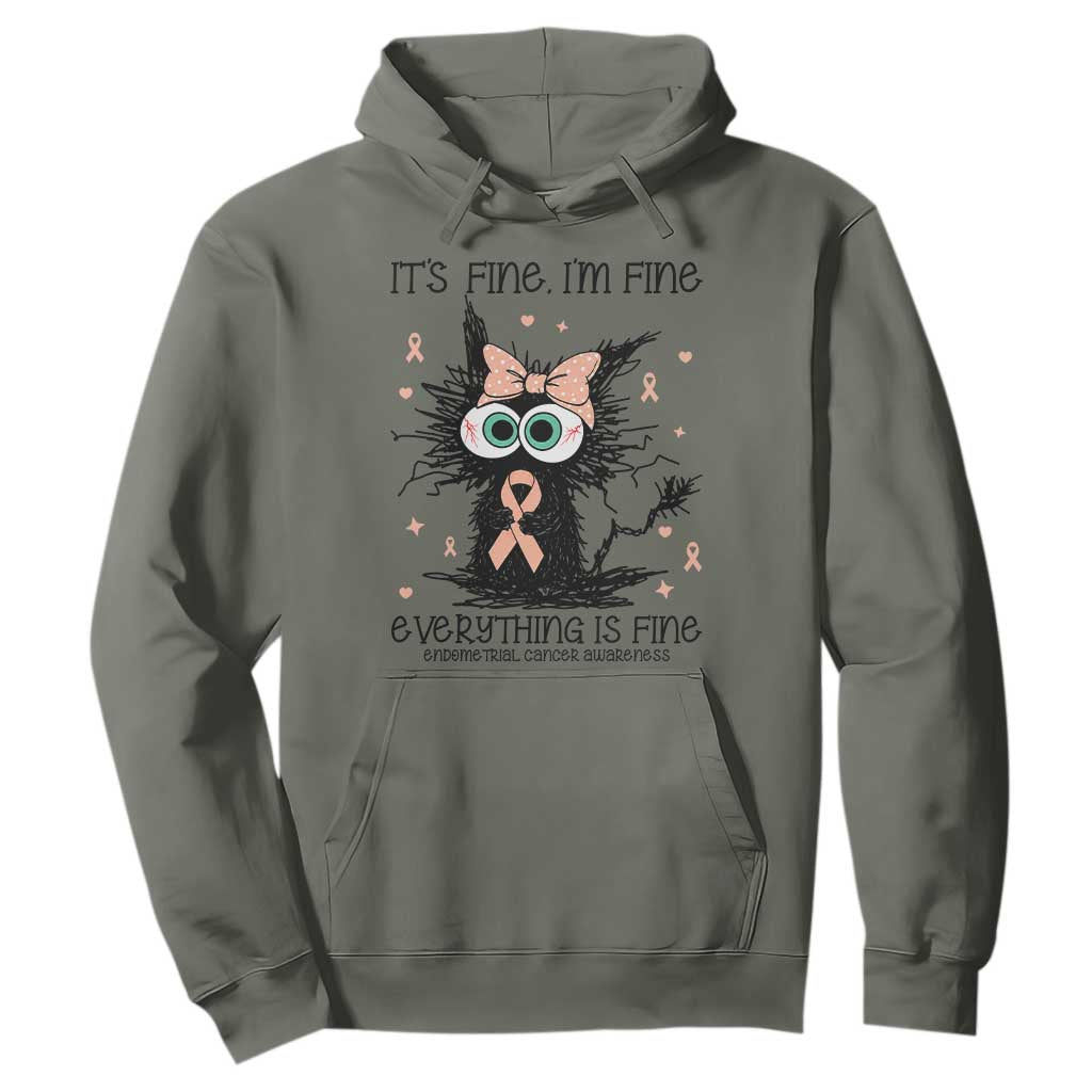 Funny Black Cat Endometrial Cancer Hoodie Its Fine Im Fine Everything Is Fine