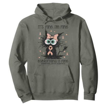 Funny Black Cat Endometrial Cancer Hoodie Its Fine Im Fine Everything Is Fine