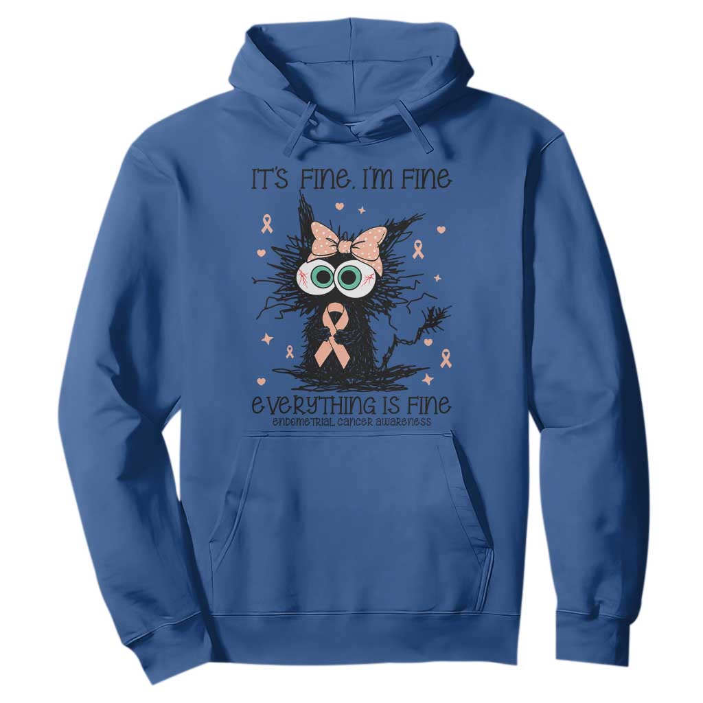 Funny Black Cat Endometrial Cancer Hoodie Its Fine Im Fine Everything Is Fine