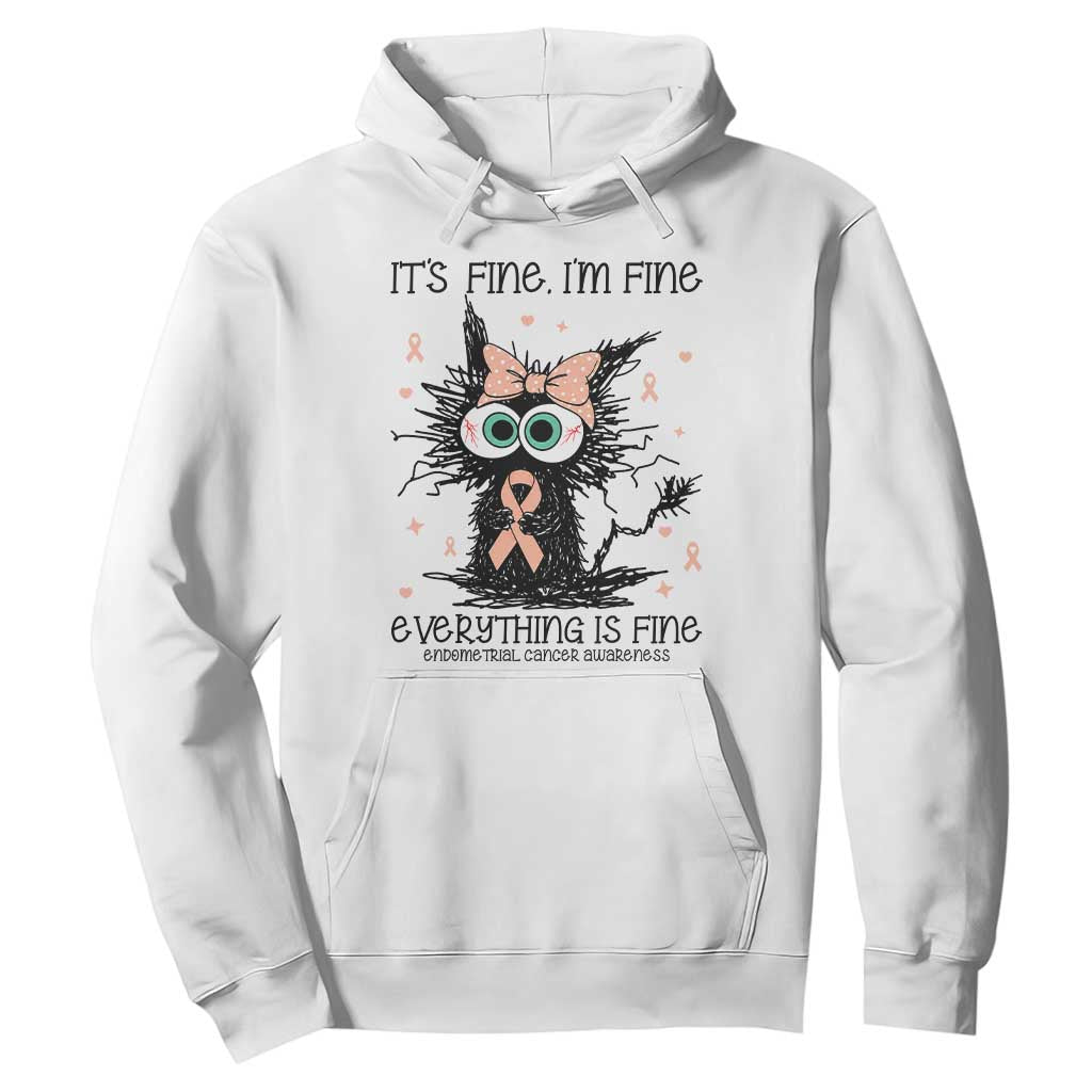 Funny Black Cat Endometrial Cancer Hoodie Its Fine Im Fine Everything Is Fine