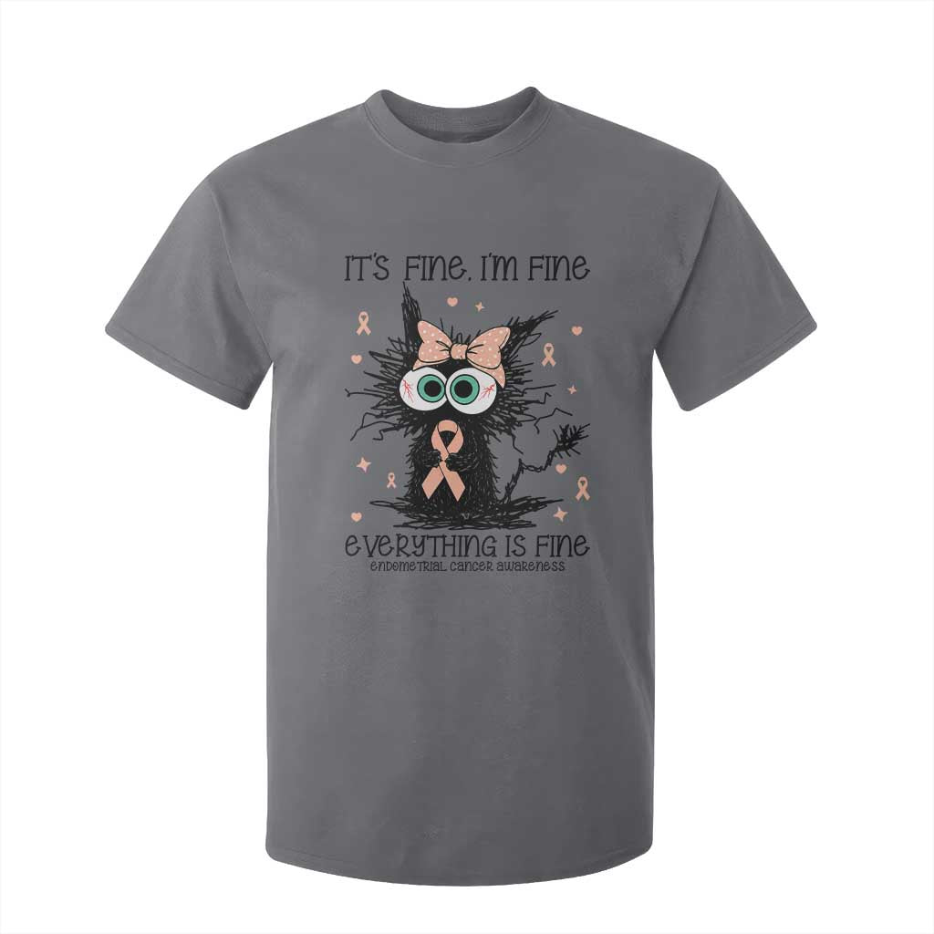 Funny Black Cat Endometrial Cancer T Shirt For Kid Its Fine Im Fine Everything Is Fine