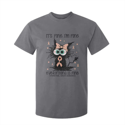 Funny Black Cat Endometrial Cancer T Shirt For Kid Its Fine Im Fine Everything Is Fine