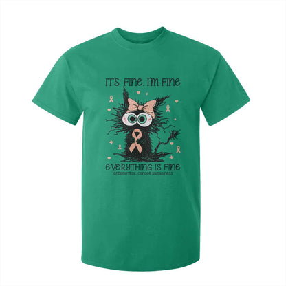 Funny Black Cat Endometrial Cancer T Shirt For Kid Its Fine Im Fine Everything Is Fine
