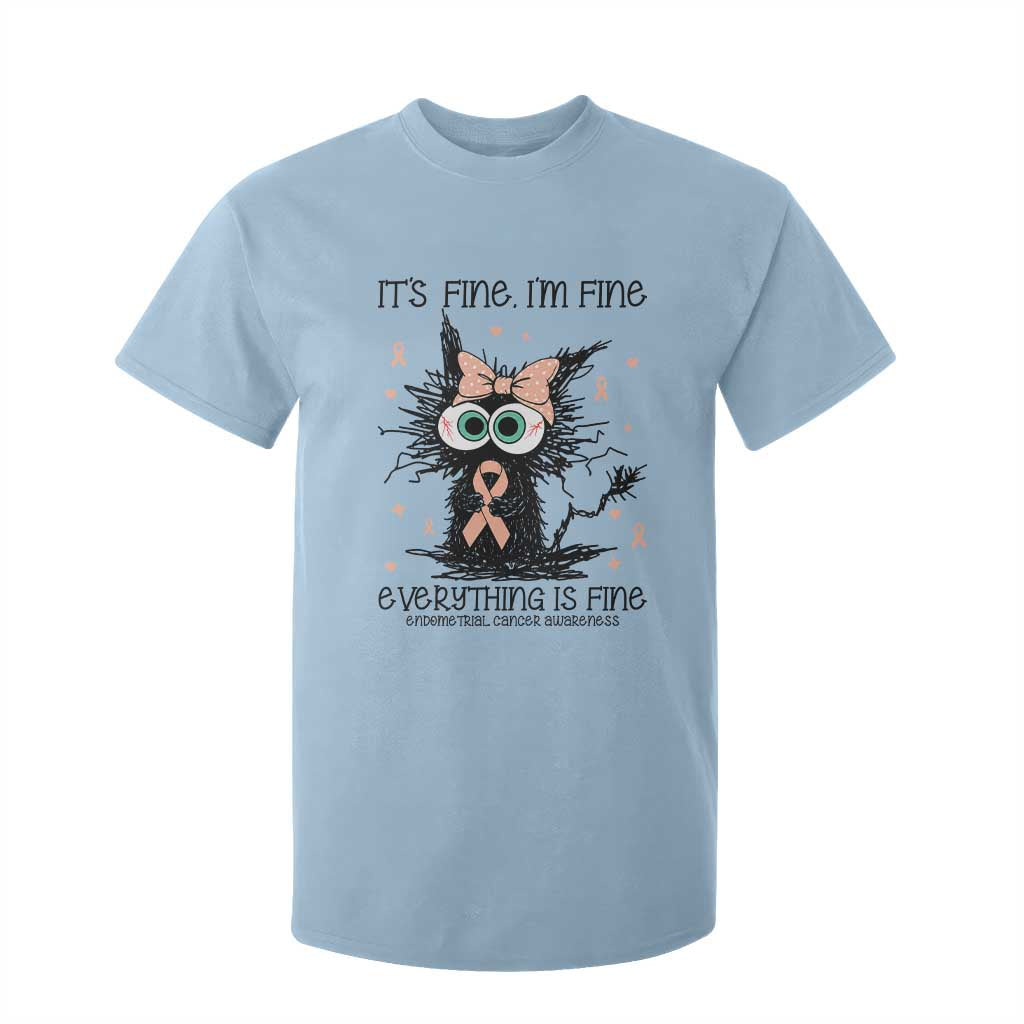 Funny Black Cat Endometrial Cancer T Shirt For Kid Its Fine Im Fine Everything Is Fine