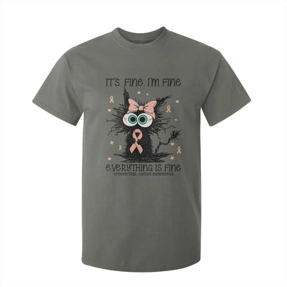 Funny Black Cat Endometrial Cancer T Shirt For Kid Its Fine Im Fine Everything Is Fine