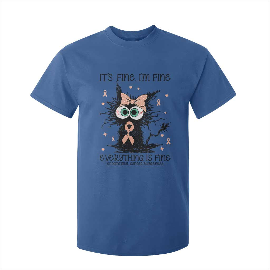 Funny Black Cat Endometrial Cancer T Shirt For Kid Its Fine Im Fine Everything Is Fine