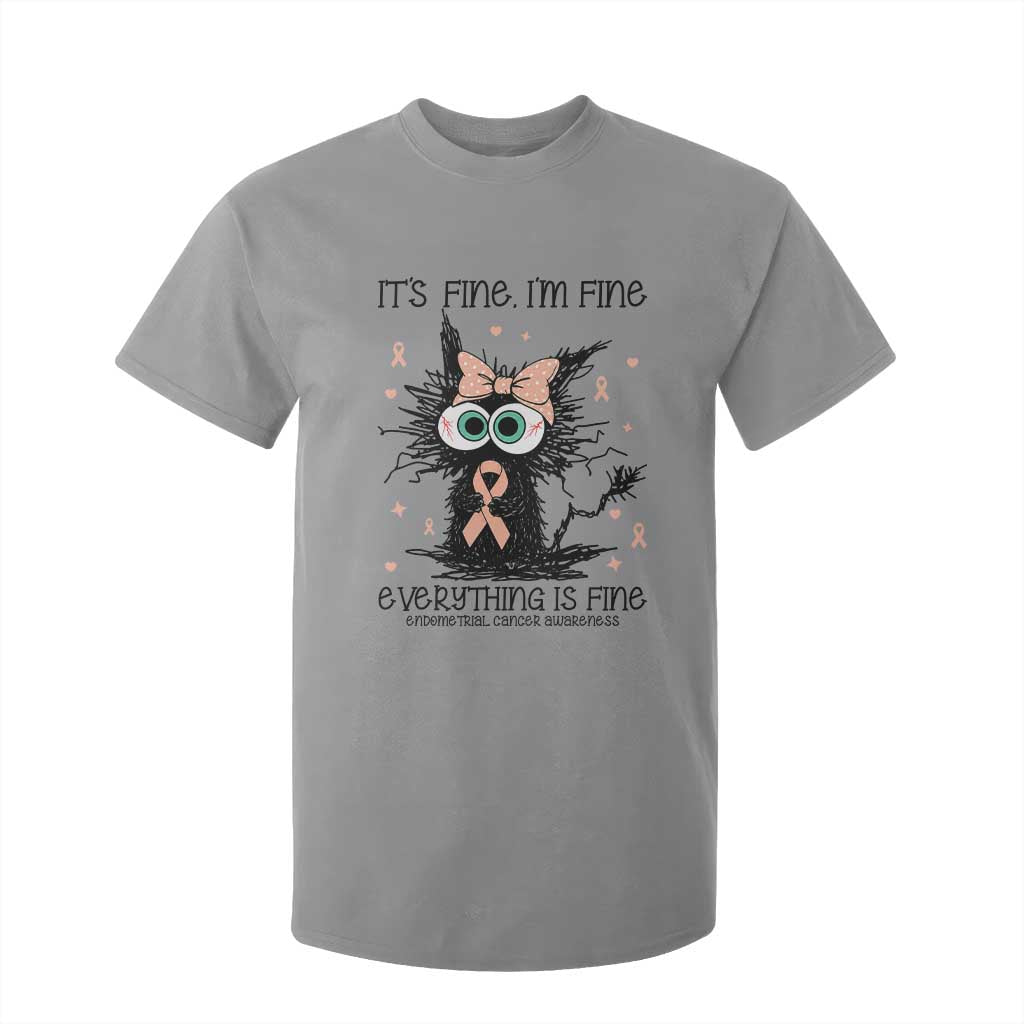 Funny Black Cat Endometrial Cancer T Shirt For Kid Its Fine Im Fine Everything Is Fine