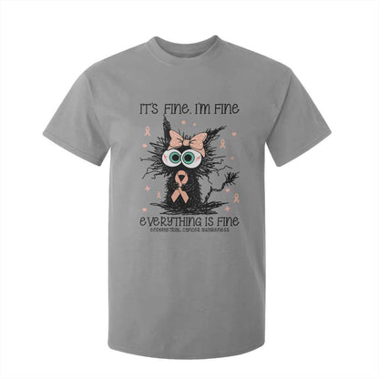 Funny Black Cat Endometrial Cancer T Shirt For Kid Its Fine Im Fine Everything Is Fine