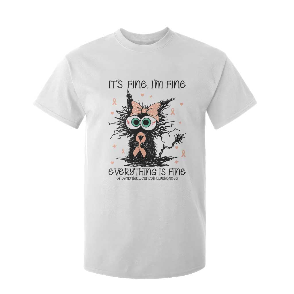 Funny Black Cat Endometrial Cancer T Shirt For Kid Its Fine Im Fine Everything Is Fine
