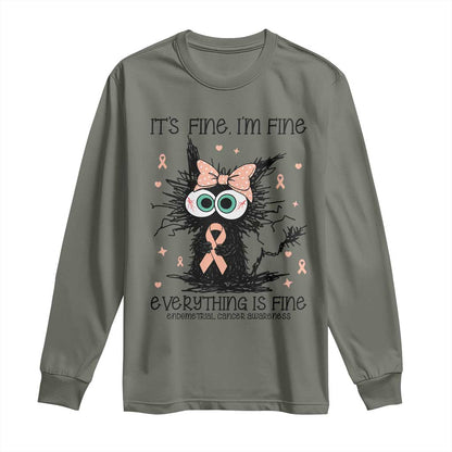 Funny Black Cat Endometrial Cancer Long Sleeve Shirt Its Fine Im Fine Everything Is Fine