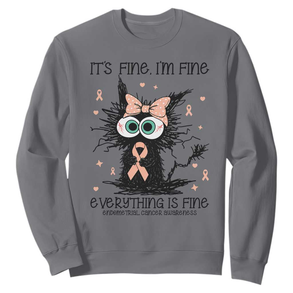 Funny Black Cat Endometrial Cancer Sweatshirt Its Fine Im Fine Everything Is Fine