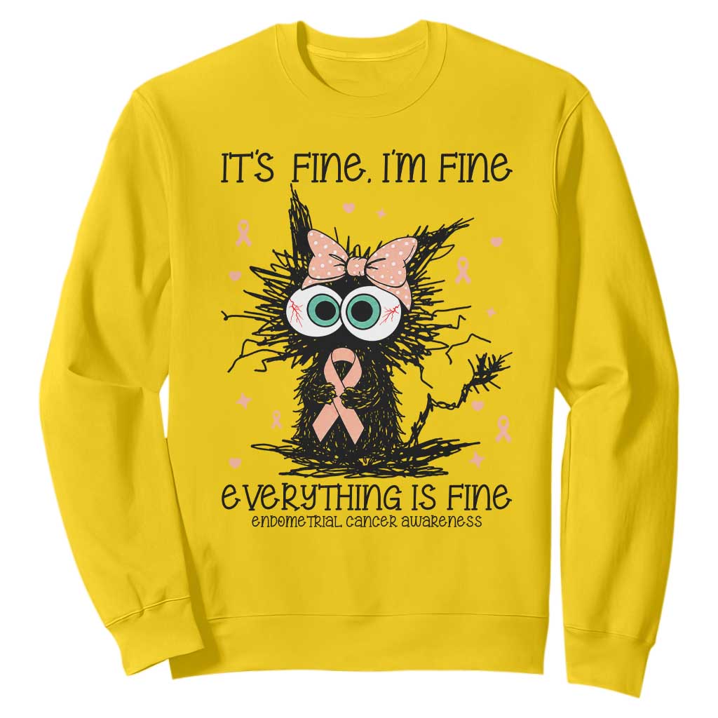 Funny Black Cat Endometrial Cancer Sweatshirt Its Fine Im Fine Everything Is Fine