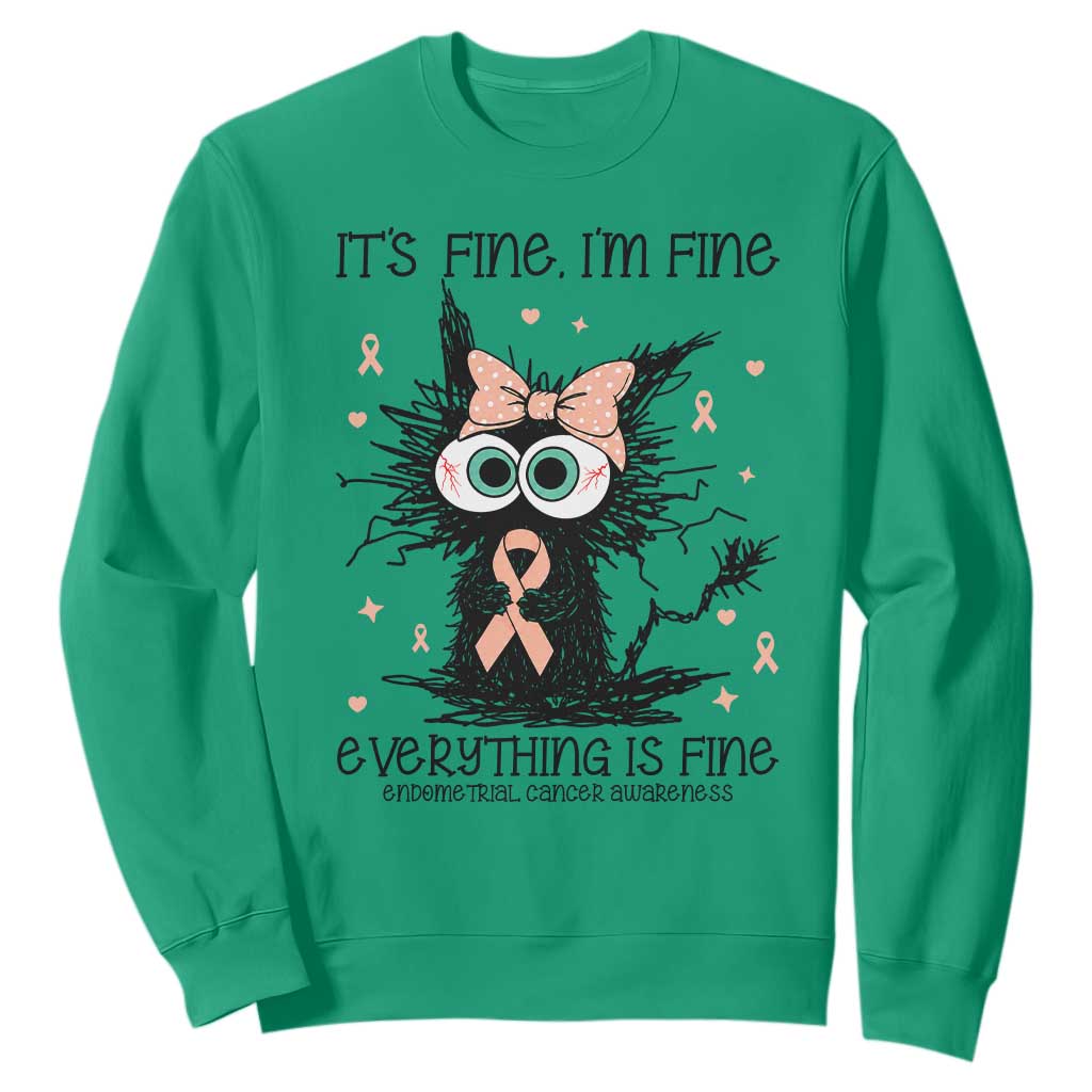 Funny Black Cat Endometrial Cancer Sweatshirt Its Fine Im Fine Everything Is Fine