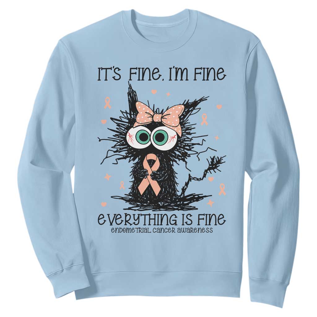 Funny Black Cat Endometrial Cancer Sweatshirt Its Fine Im Fine Everything Is Fine
