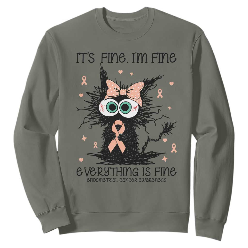 Funny Black Cat Endometrial Cancer Sweatshirt Its Fine Im Fine Everything Is Fine