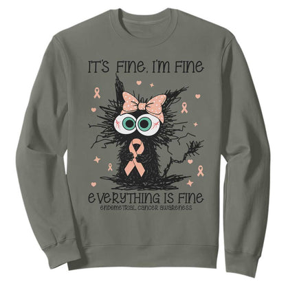 Funny Black Cat Endometrial Cancer Sweatshirt Its Fine Im Fine Everything Is Fine