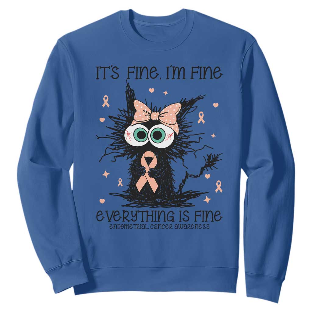 Funny Black Cat Endometrial Cancer Sweatshirt Its Fine Im Fine Everything Is Fine